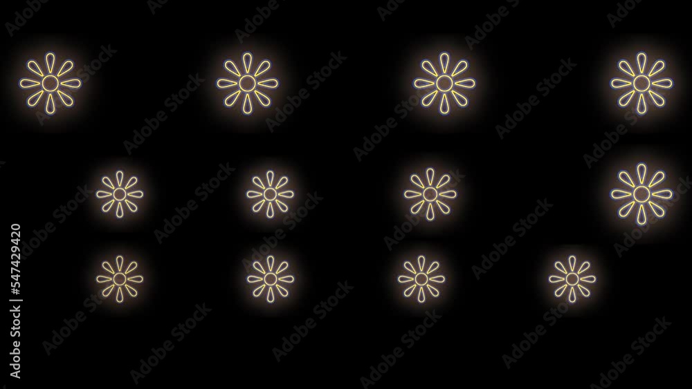 Pulsing neon yellow abstract summer flowers pattern in rows, motion abstract disco, club and party style background Pulsing neon yellow abstract summer flowers pattern in rows, motion abstract disco, club and party style background