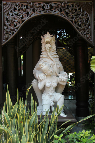 The angel statue and the singha statue decorated in the hotel resort photo