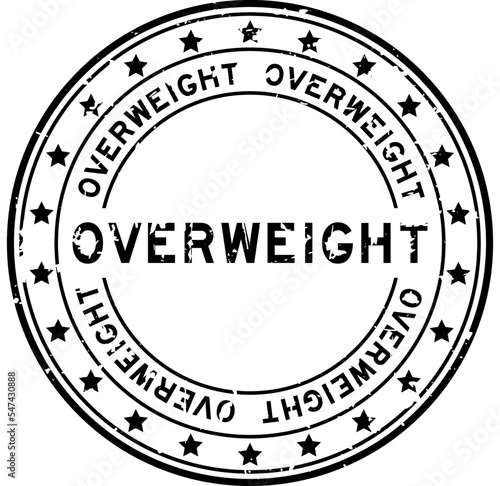 Grunge black overweight word with star icon round rubber seal stamp on white background
