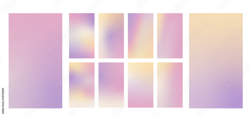 Abstract set of mesh gradient backgrounds and texture for mobile applications and smartphone screen. Vivid design element for banner, cover or flyer.