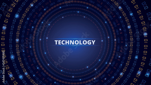 Abstract data background. Security technology. Big geometric wave. Cyber engineering. Zero and one coding symbols. Circulars number matrix. Binary code backdrop. Vector modern wallpaper