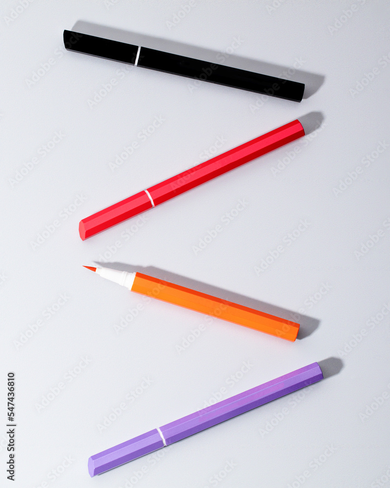 Waterproof eyeliners set on white background Waterproof eyeliners set on white background