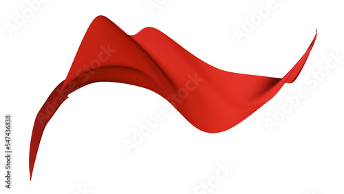 red fabric floating freely over a white background.,3d rendering