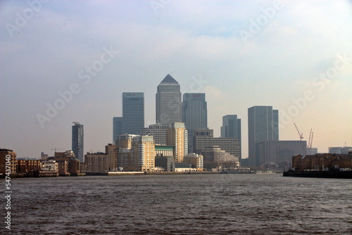 Panoramic skyline of Canary Wharf, from Limehouse, London, UK. photo