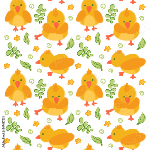 seamless pattern with cute cartoon chickens