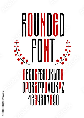 Rounded Tall Thin Font in cyrillic style. English alphabet from A to Z and numbers from 0 to 9.