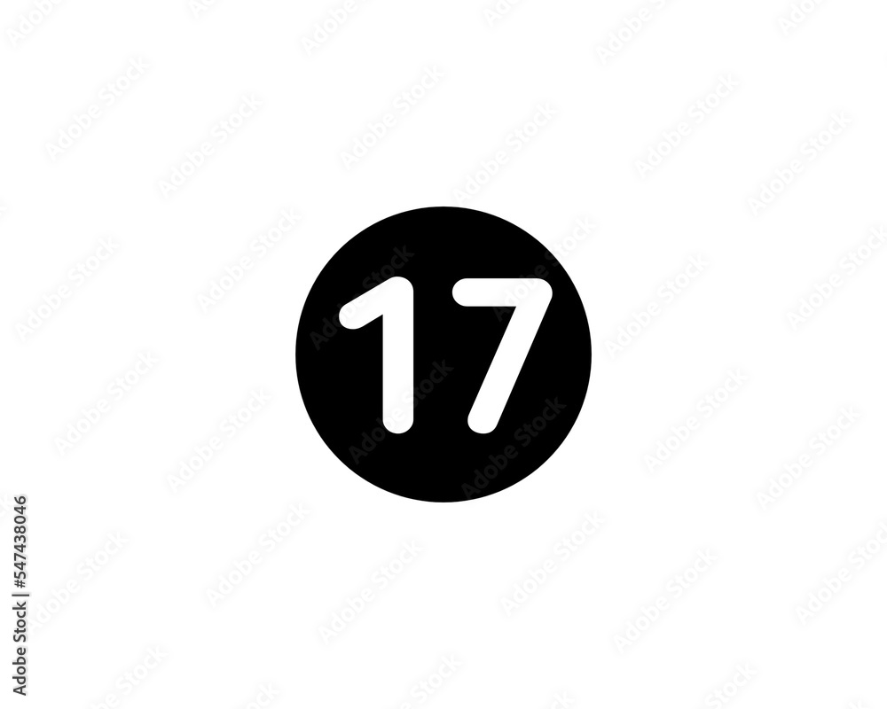 An Illustrated number 17 Flat Black Color Icon Isolated on white Background An Illustrated number 17 Flat Black Color Icon Isolated on white Background