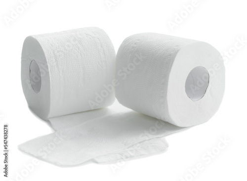 two rolls of white tissue paper or napkin for use in toilet or restroom isolated on white background in png file