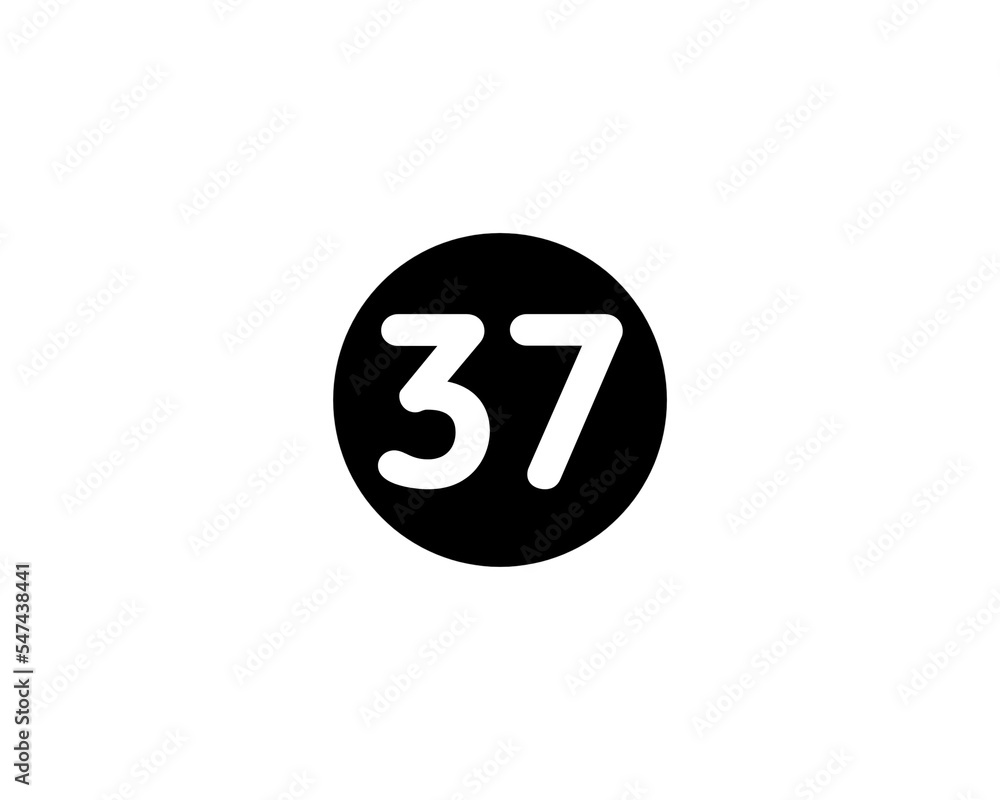An Illustrated number 37 Flat Black Color Icon Isolated on white Background An Illustrated number 37 Flat Black Color Icon Isolated on white Background