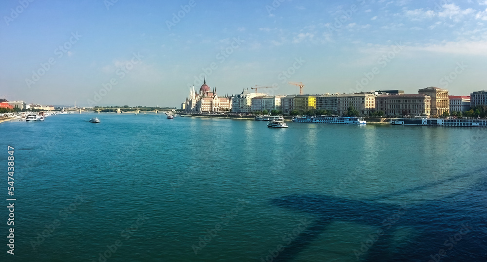 Fototapeta premium Panoramatic view on river in center of Budapest, Magyar