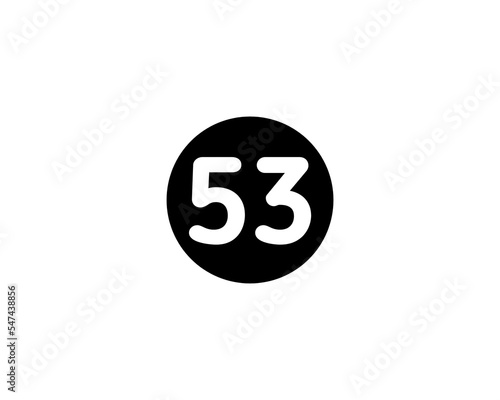 An Illustrated number 53 Flat Black Color Icon Isolated on white Background