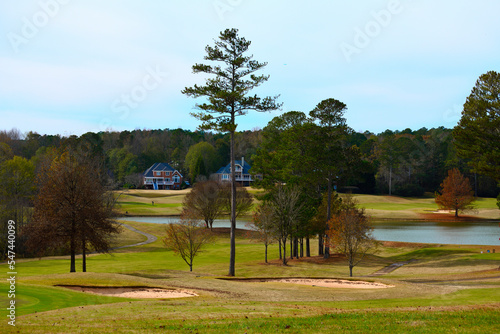 Scenic view showing golf course landscape