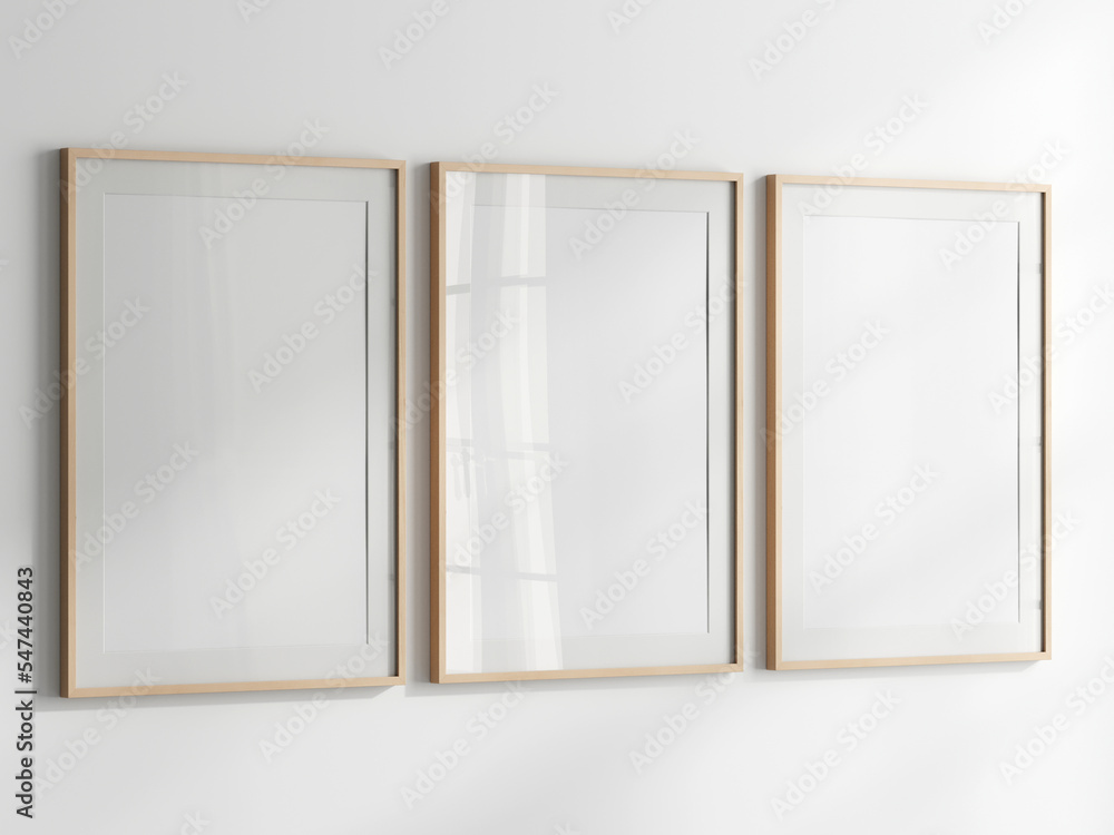 Fototapeta premium Gallery wall mockup, frames on the wall, minimalist frame mockup, Poster Mockup, Photo frame mockup, 3d render