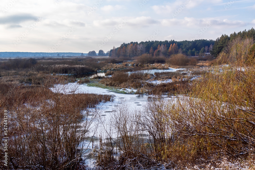 Łagodny początek zimy w Dolinie Narwi, Podlasie, Polska