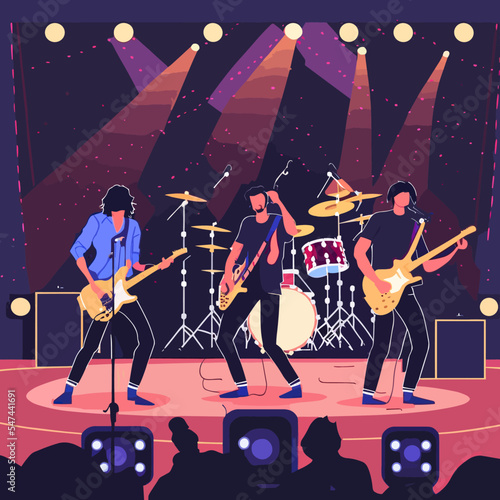 Vector illustration of a band performing on stage