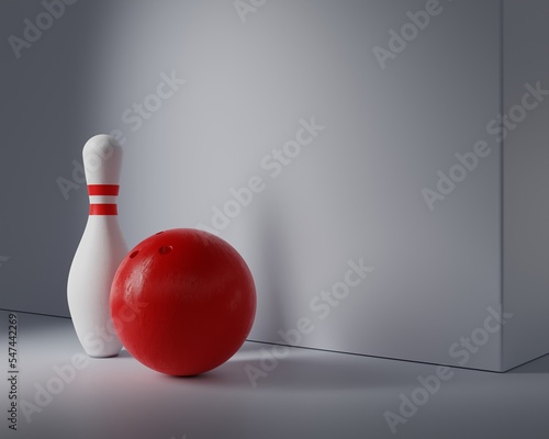 Slika na platnu White skittle and red bowling ball against the wall