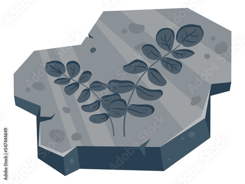 Cartoon archeology fossil, ancient flora fossil. Palaeontology plants print, archeology excavation artefacts flat vector illustration on white background