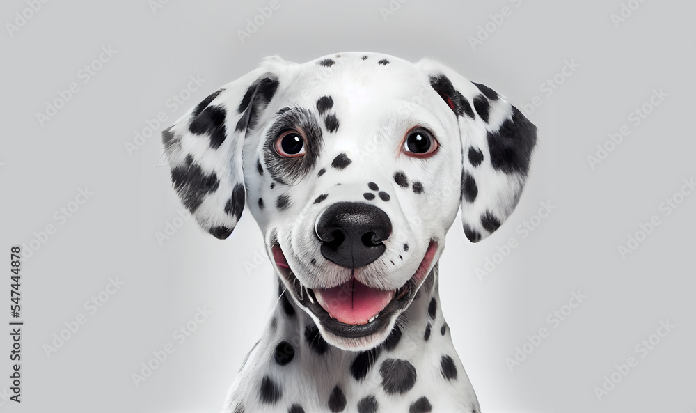 Happy puppy dog smiling on isolated background. Portrait of a cute Dalmatian dog. Digital art
Happy puppy dog smiling on isolated background. Portrait of a cute Dalmatian dog. Digital art