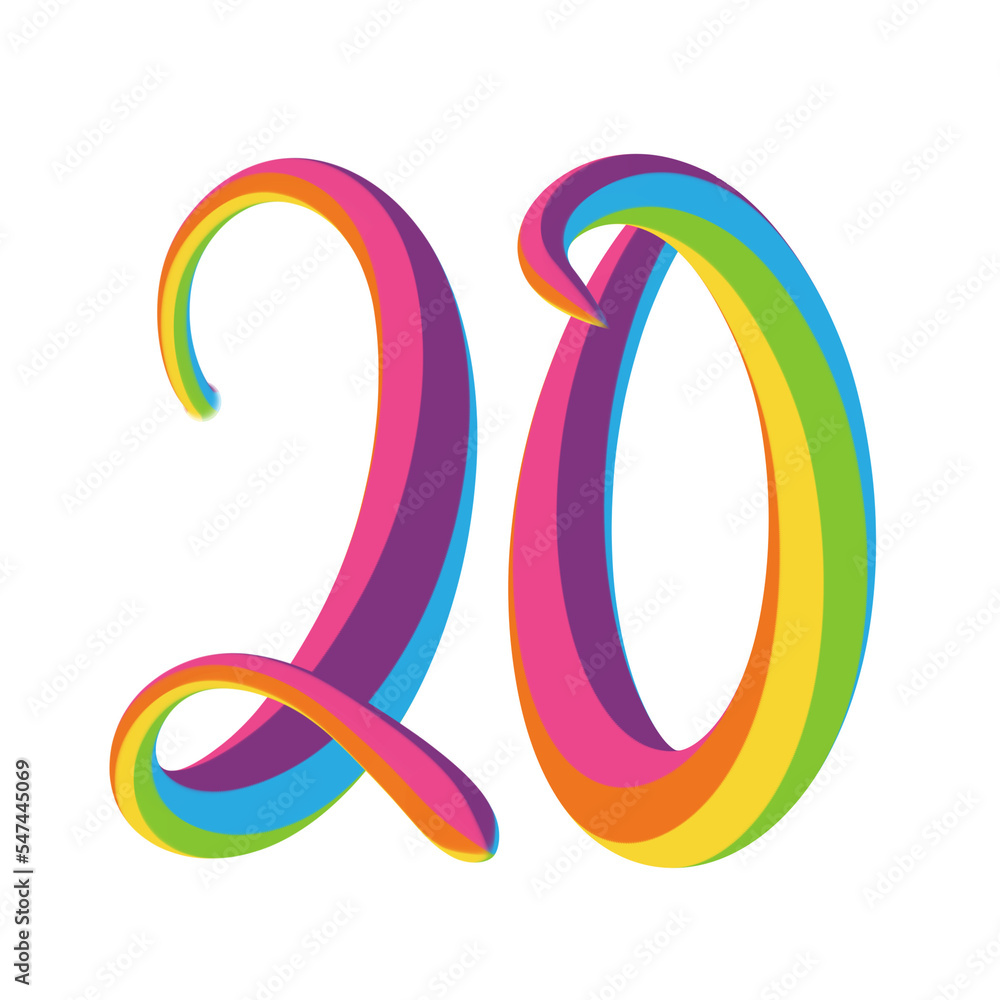 20 YEARS colorful 3D brush lettering on transparent background 20 YEARS colorful 3D brush lettering on transparent background