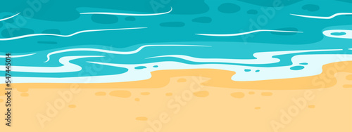 Tropical beach with ocean waves, nature paradise sandy beach. Cartoon summer seashore view, seaside beach landscape flat vector illustration on white background