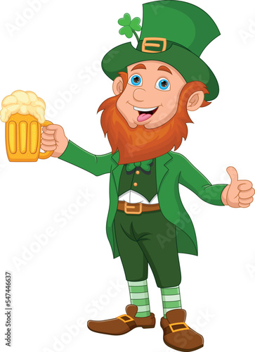 happy leprechaun holding beer
