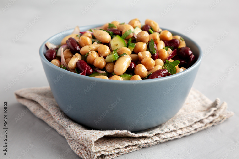 Homemade Three Bean Salad in a Bowl, side view. Homemade Three Bean Salad in a Bowl, side view.
