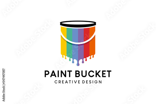 Paint bucket vector illustration logo design with rainbow colors concept