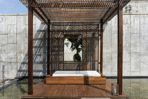 slats roof, architecture construction with sunlight streaming through making beautiful shadow lines.