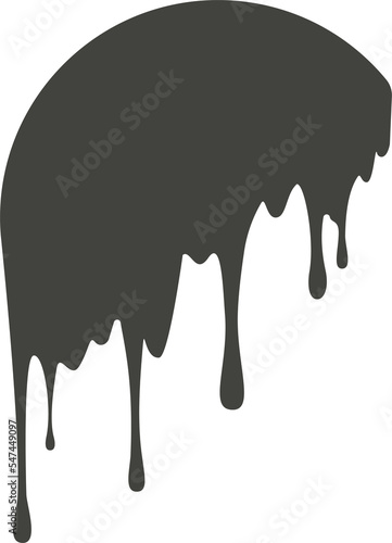 Melted drip in circle shape. Drops of liquid chocolate, cream or paint. Splashes of black blob for logo and frame. 