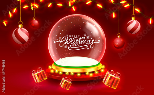 Podium merry Christmas. shopping new year banner. Vector