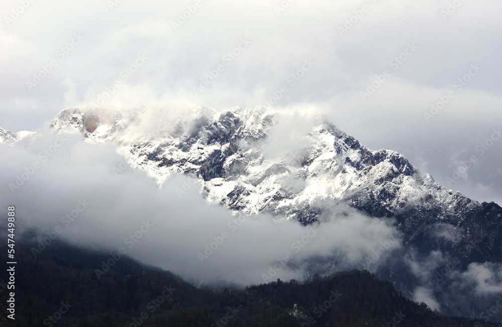 mountains in the fog