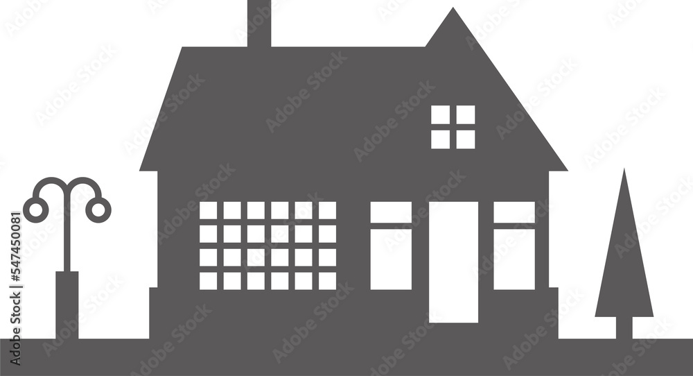 Silhouette of houses on the skyline. Suburban neighborhood landscape. Countryside cottage homes. Glyph illustration.