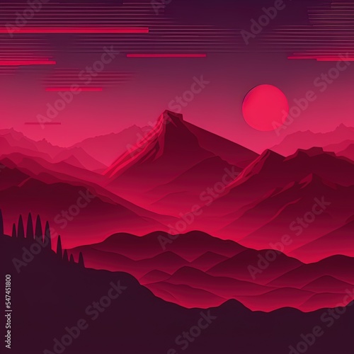 twilight red gradient mountain scenery nature background illustration