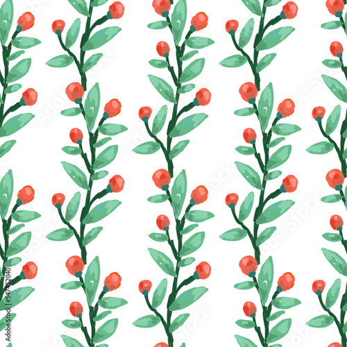 Seamless pattern with berry branches. Hand drawn wild berries floral wallpaper.