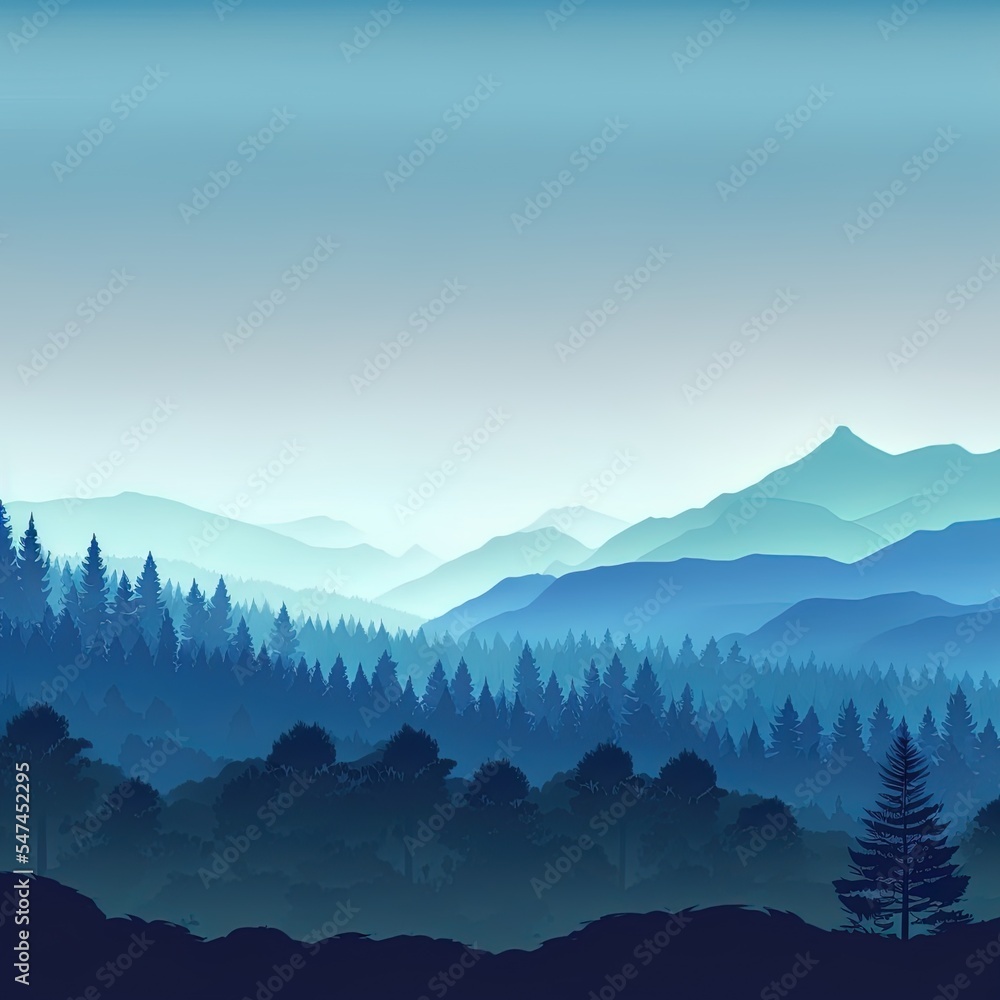 blue gradation mountain and forest scenery natural background illustration