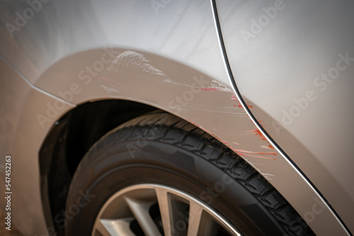 Car abrasion beside the car or car crash, broken traffic