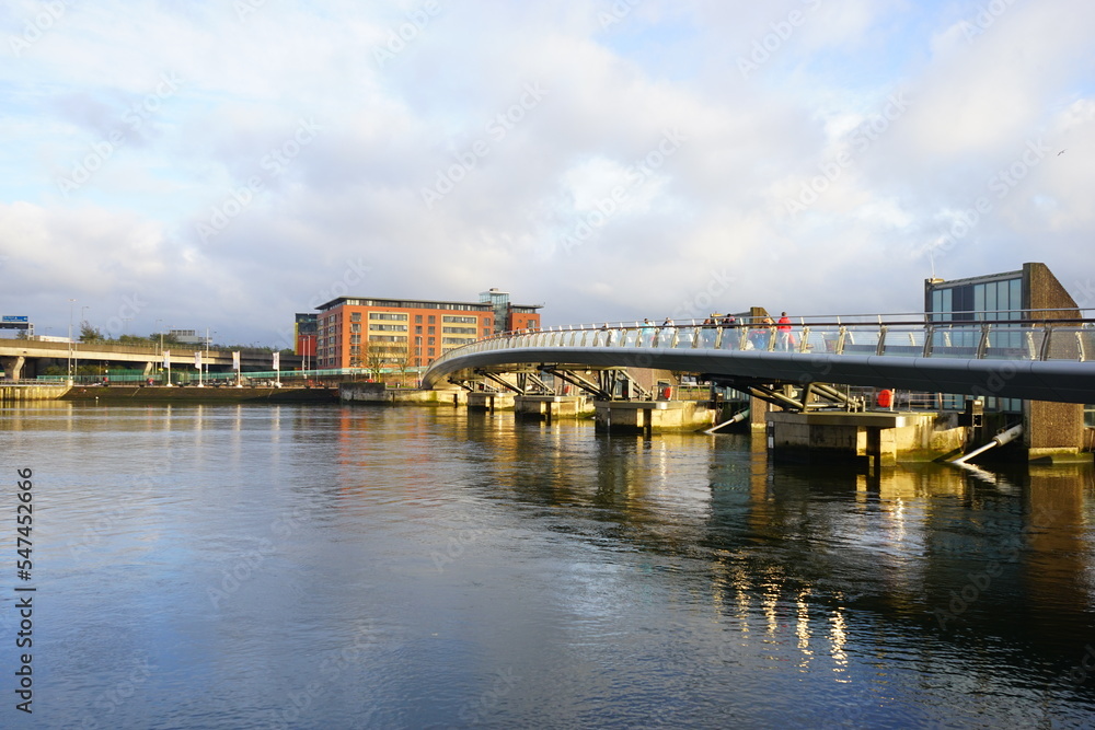 Queen Elizabeth II Bridge over River Lagan in Belfast, Northern Ireland 