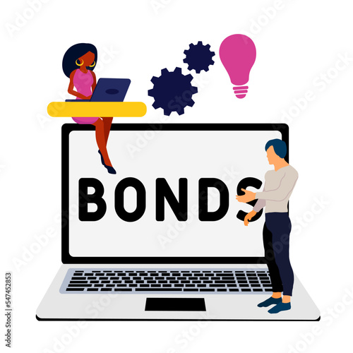 Bonds. Government bonds vector concept. Businesswoman and bonds. can be used for web, mobile, ui.