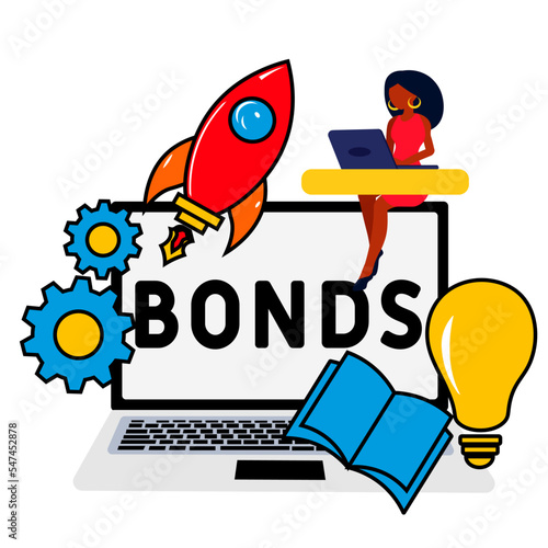 Bonds. Government bonds vector concept. Businesswoman and bonds. can be used for web, mobile, ui.