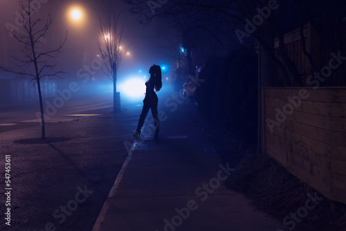 woman posing for photography on a foggy night