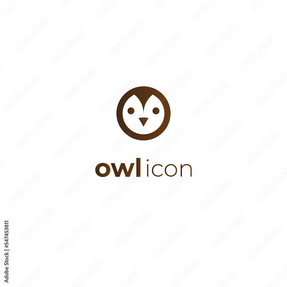 Brown flat linear owl icon, logo template for brand book Brown flat linear owl icon, logo template for brand book
