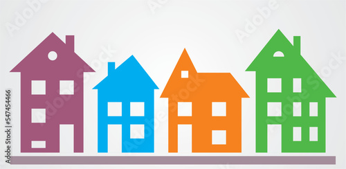 Set of four different houses, colors, vector icon, transparency design