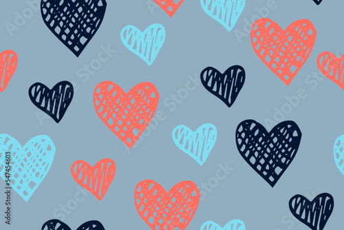 Doodle heart shapes vector doodle pattern. Scribble hearts ornament