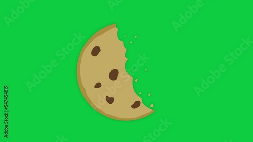 Stylized cookie being eaten, one bite at a time, 4k green screen animation