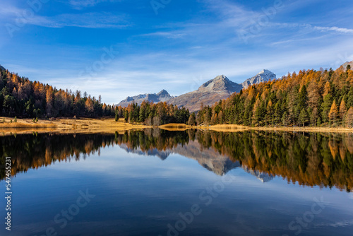 Lej da Staz - St. Moritz Switzeland lake view in fall season autumn.
