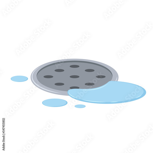 Drain vector. Drain in plumbing. Sink hole on floor. Element of water supply system. Bath and shower detail. Flat cartoon illustration.