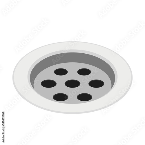 Drain vector. Drain in plumbing. Sink hole on floor. Element of water supply system. Bath and shower detail. Flat cartoon illustration.