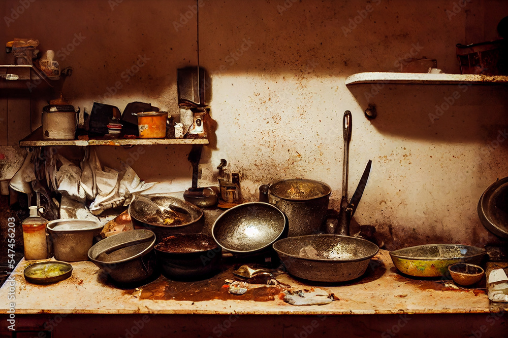 Horizontal Decor Of A Very Dirty And Unhealthy Kitchen Of A Bad horizontal-decor-of-a-very-dirty-and-unhealthy-kitchen-of-a-bad