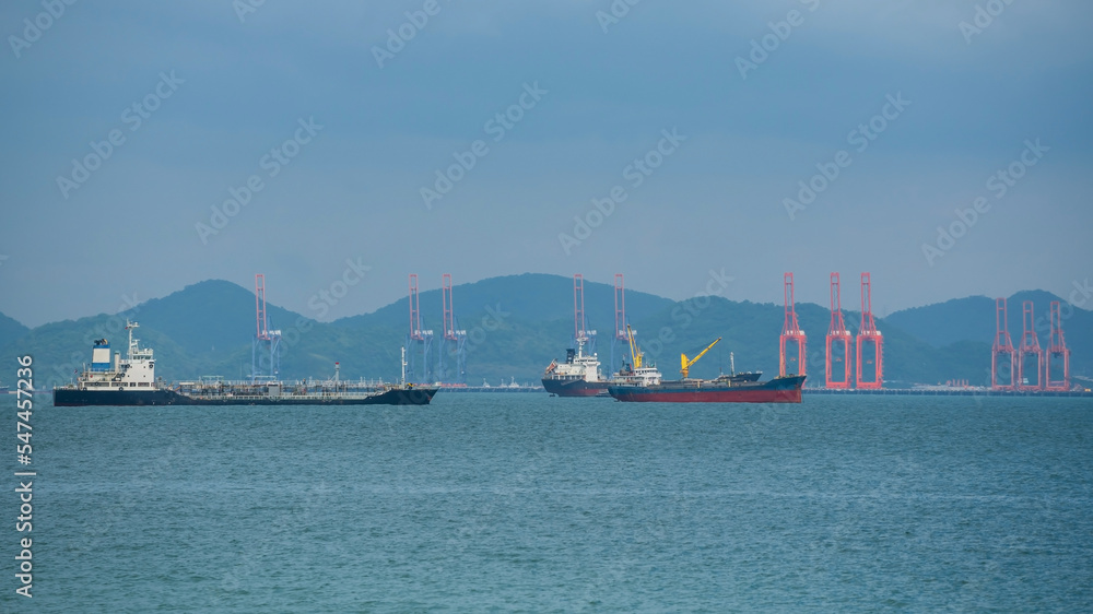 Marine oil boats and logistic cargo ships at Koh Sichang, Chonburi