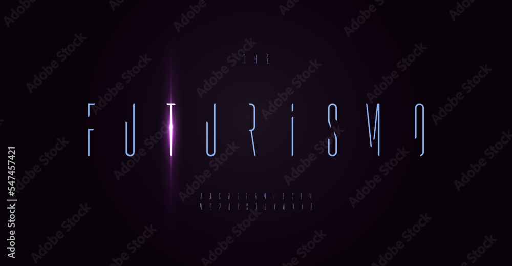 Futuristic font high thin letters. Minimalist techno font for logo of ...